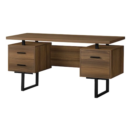 Monarch Specialties Computer Desk, Home Office, Laptop, Left, Right Set-up, Storage Drawers, 60"L, Work, Metal, Walnut I 7625